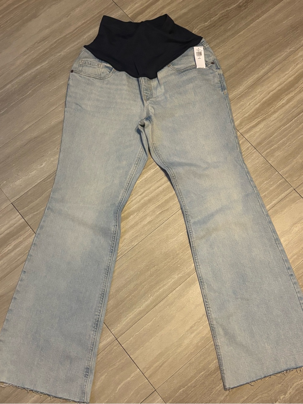 American Eagle Outfitters Light Wash Flare Maternity Jeans with Black Panel